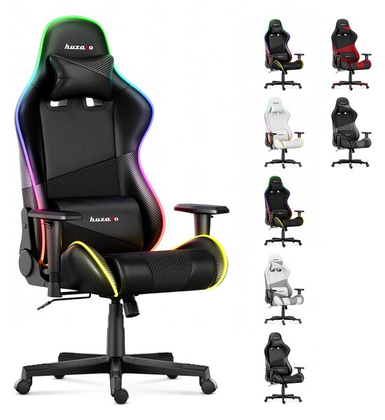 Huzaro Force 6.2 | illuminazione LED RGB sedia da gioco sedia da ufficio sedia da scrivania gamer poggiatesta supporto lombare | fino a 130 kg di capacità di carico | nero