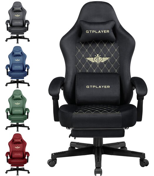GTPLAYER Sedia da gioco in tessuto Sedia da gioco ergonomica per ufficio Sedia per PC, Sedia da scrivania regolabile e girevole con poggiapiedi, nero