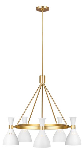 Lampadario Contemporaneo Joan Acciaio Bianco Opaco Ottone Brunito 5 Luci E27