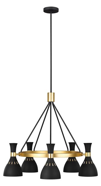 Lampadario Contemporaneo Joan Acciaio Nero Mezzanotte Ottone Brunito 5 Luci E27