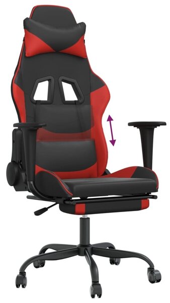 VidaXL Sedia da gioco con poggiapiedi in ecopelle nera e rossa
