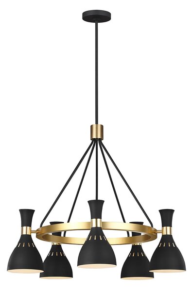 Lampadario Contemporaneo Joan Acciaio Nero Mezzanotte Ottone Brunito 5 Luci E27