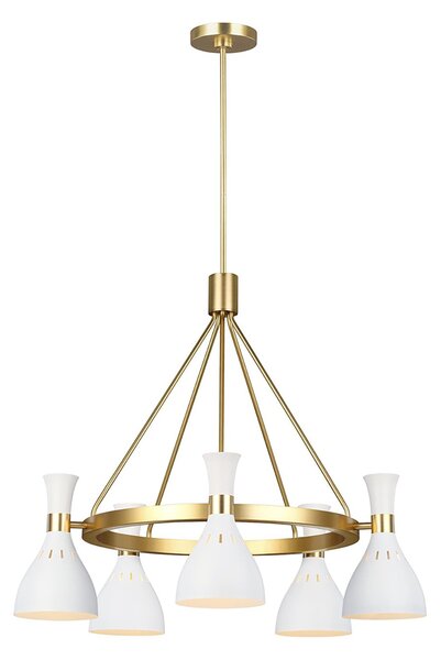 Lampadario Contemporaneo Joan Acciaio Bianco Opaco Ottone Brunito 5 Luci E27