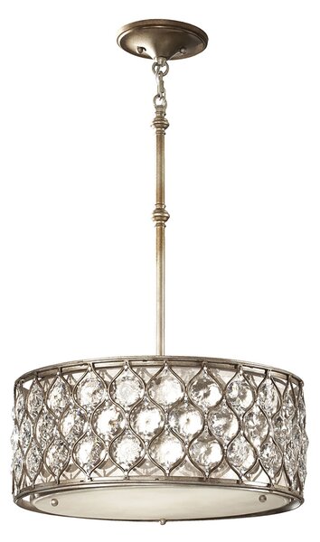 Lampadario Contemporaneo Lucia In Acciaio Argento Brunito Cristallo 3 Luci E27