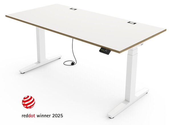 Scrivania regolabile in altezza Yaasa Desk Expert, elettrica, 160 x 80 cm, impiallacciatura di betulla bianca/bianca – Stabilità superiore, sistema di sollevamento automatico e passacavo integrato