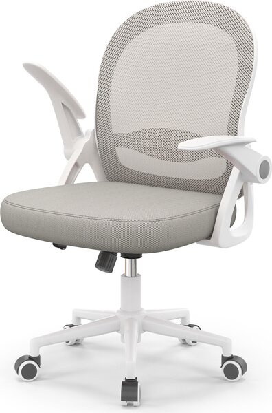 Sedia da ufficio Ergonomica - Sedia da scrivania con rivestimento in rete traspirante - Braccioli ribaltabili - Regolabile in altezza - Sedia girevole a 360° - Grigio