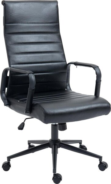 Sedia da ufficio esclusiva, seduta ergonomica, pelle bovina di alta qualità, meccanismo girevole | Colore: nero/nero