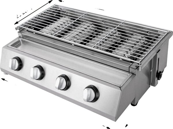 Barbecue a gas, 4 bruciatori, altezza barbecue regolabile, argento