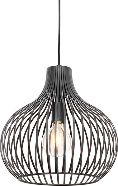 QAZQA - Lampada a sospensione moderna I lampada a sospensione I luce a sospensione nera 38 cm - Saffira I soggiorno I camera da letto - alluminio rotondo - LED adatto E27