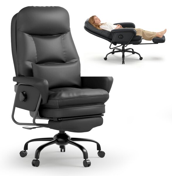FLEXISPOT Sedia da ufficio ergonomica 3 in 1 con funzione reclinabile a 165°, poggiapiedi estraibile, imbottitura spessa e confortevole e regolazione in altezza (nero)