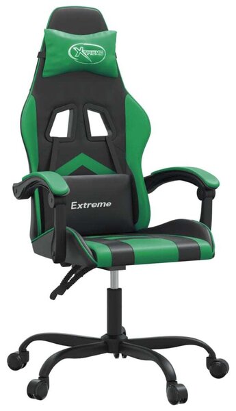 Sedia da Gaming Girevole Nera e Verde in Pelle finta