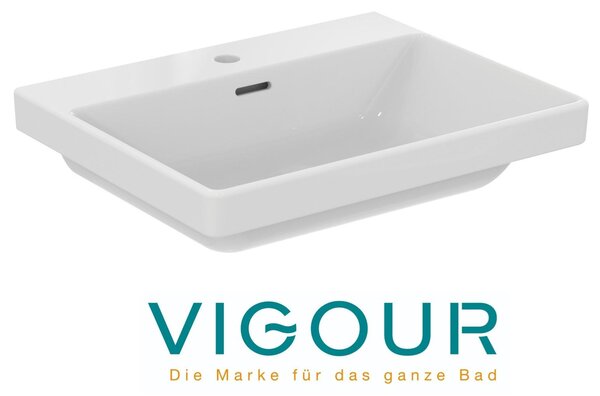 Lavabo da incasso VIGOUR DERBY V3 60x48 cm con foro per rubinetto e troppopieno PflegetectPlus, bianco