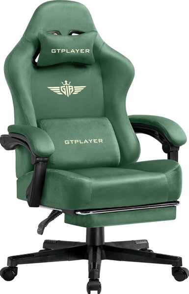 GTPLAYER sedia da gioco Poltrona da gioco ergonomica Sedia da scrivania Sedia da ufficio con superficie in tessuto Cuscino di seduta a molla, braccioli di collegamento, con poggiapiedi