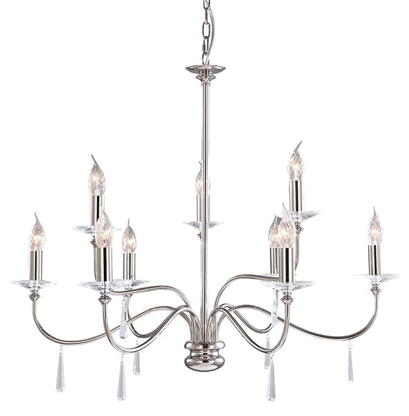 Lampadario Classico Finsbury Park Acciaio Nichel Lucido Vetro 9 Luci E14