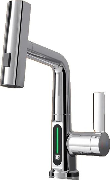 Rubinetto per lavabo, luce LED, doccetta estraibile, cromato