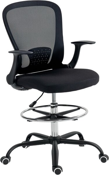 Sedia da ufficio Sedia da scrivania regolabile in altezza con anello per i piedi regolabile, supporto lombare, 62 x 59 x 119 cm, nero