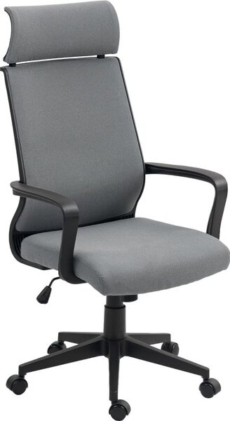Sedia da ufficio Fortuna Lai, sedia da scrivania ergonomica con braccioli, poggiatesta, sedia girevole regolabile in altezza con funzione oscillante, sedia da computer con effetto lana sintetica, grigio scuro