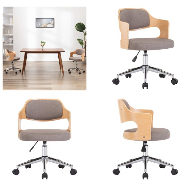 VidaXL Sedia girevole per ufficio taupe in legno curvato e tessuto - Sedia da ufficio - Sedie da ufficio - Sedia girevole per ufficio - Sedie girevoli per ufficio