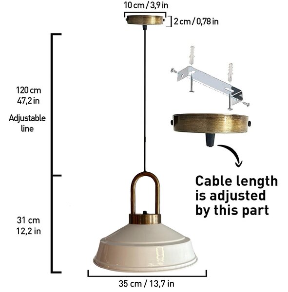 Lampada a sospensione Asletl Ø35 cm, lampada a sospensione industriale in metallo bianco-bianco