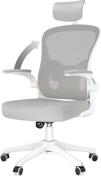 Sedia da ufficio - Sedia ergonomica da ufficio - Sedia girevole con supporto lombare - poggiatesta, braccioli e altezza regolabili - grigio e bianco