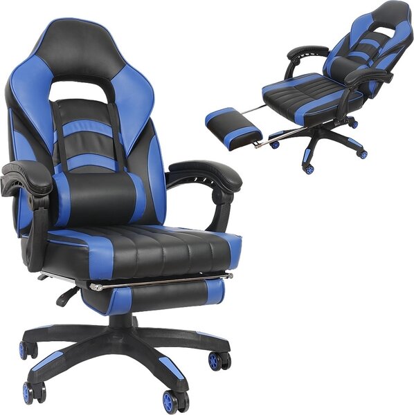 Sedia da gioco blu/nera Poltrona da ufficio Sedia girevole Sedia da ufficio Poggiapiedi da scrivania