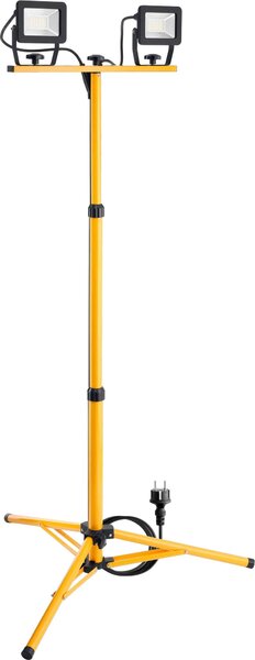 Goobay Faretto da cantiere a LED con stativo telescopico, 2 x 20 W con un totale di 3400 lm e luce bianca neutra 4000 K nero/giallo