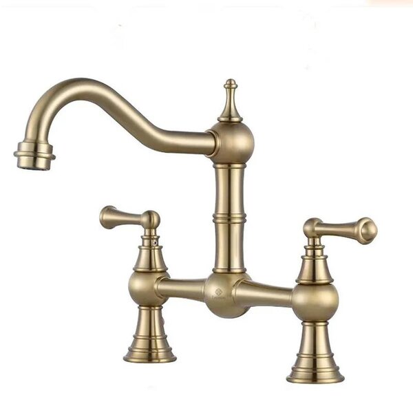 Rubinetto da cucina in ottone retrò elegante CHESTER spazzolato oro LAUFERI