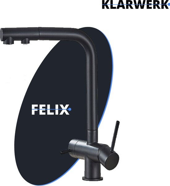 Felix | Miscelatore Premium a 3 vie estraibile in nero opaco | miscelatore da cucina con osmosi in acciaio inox | miscelatore a 360 gradi | filtro con 3 attacchi