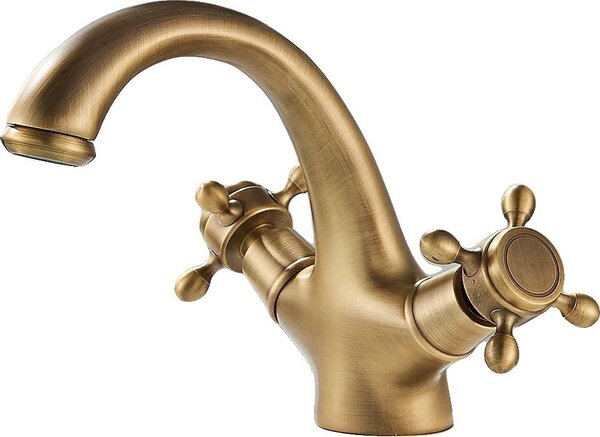 Rubinetto da lavabo, ottone lucido, funzione acqua calda e fredda, ottone anticato B