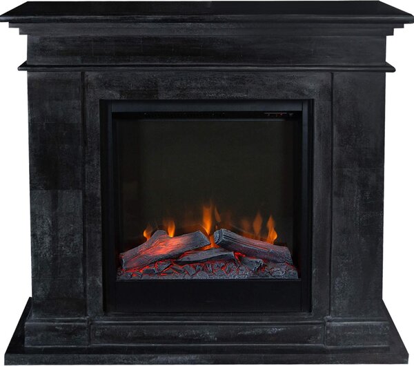 Caminetto elettrico Xaralyn - Kos ELE-SBU - pietra naturale nera - riscaldamento 1500 watt - con telecomando - caminetto da incasso incluso - caminetto decorativo