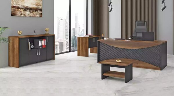 Set di mobili da ufficio in legno per lo studio, scrivania, schedario, tavolino da caffè