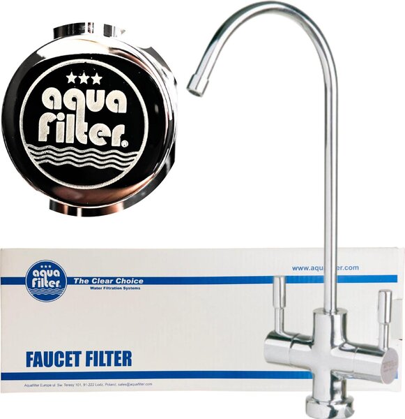 Rubinetto da cucina Aquafilter con valvola in Vetroceramica, orientabile a 360 gradi, cromato