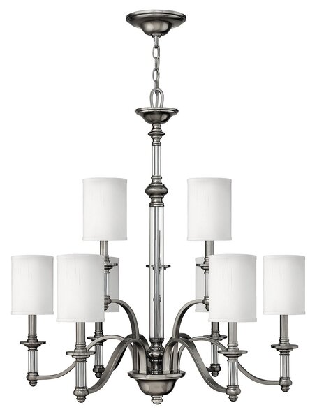 Lampadario Classico Sussex Acciaio Nichel Spazzolato Tessuto 9 Luci E14