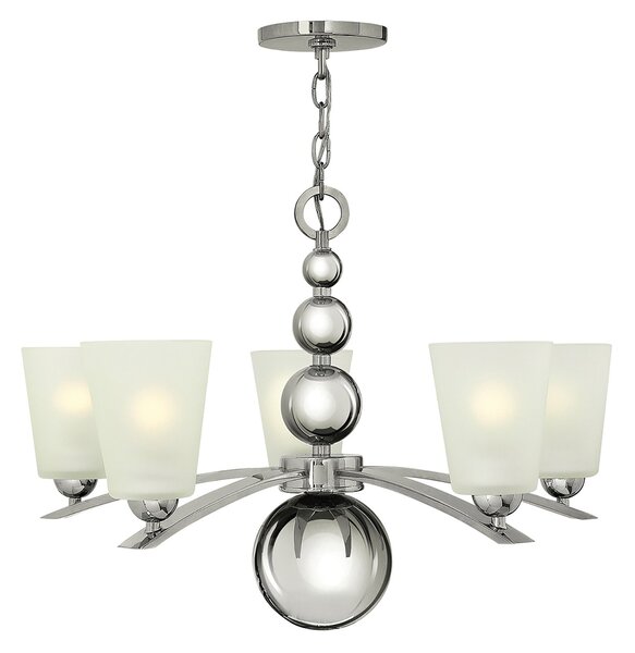 Lampadario Contemporaneo Zelda Acciaio Nichel Lucido Vetro 5 Luci E27