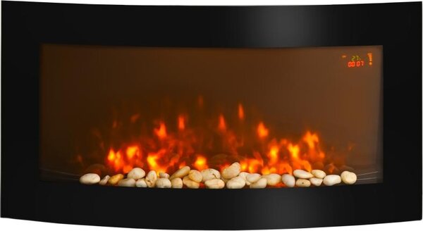 Camino elettrico Fortuna Lai con riscaldamento, camino da parete con effetto fiamma LED, 7 colori della fiamma, 1000/2000 W, camino elettrico con timer, termostato regolabile, camino decorativo con telecomando, nero, 89,2 cm