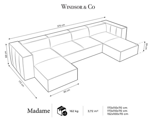 Divano angolare in pelle marrone cognac (a U) Madame - Windsor & Co Sofas