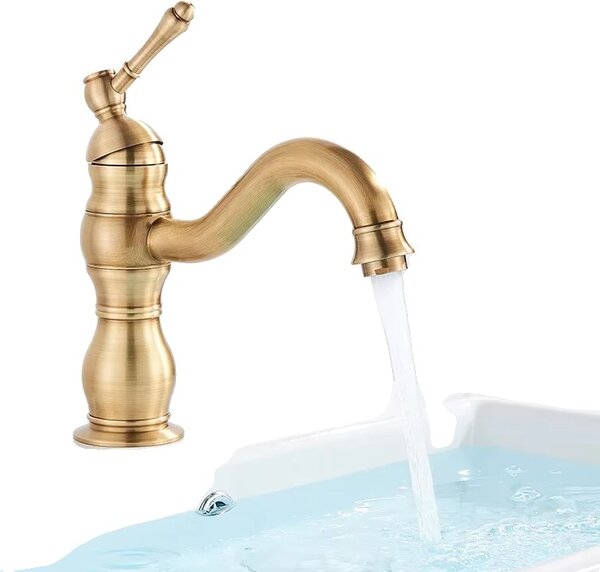 Rubinetto per lavabo, stile classico, monocomando, ottone antico corto
