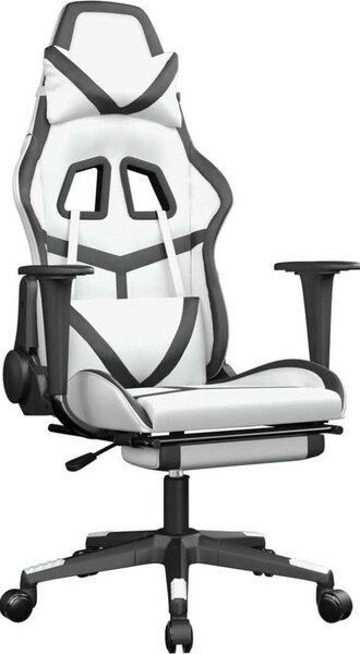 Sedia da gaming vidaXL con funzione massaggio e poggiapiedi, in Pelle finta bianca e nera