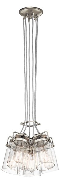 Lampadario Contemporaneo Brinley Acciaio Nichel Spazzolato Vetro 6 Luci E27
