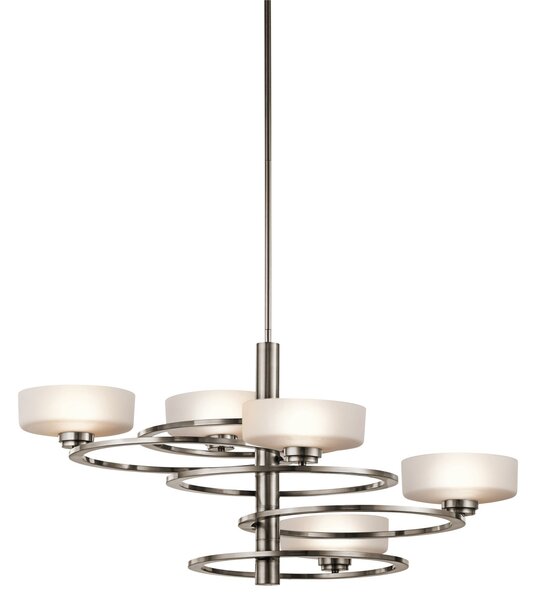 Lampadario Contemporaneo Aleeka Alluminio Peltro Classico Vetro 4 Luci G9 3 Led