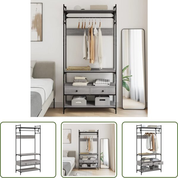 The Living Store Appendiabiti con cassetti Grey Sonoma 89x39x184,5 cm