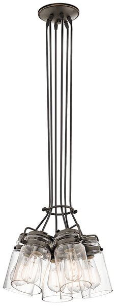 Lampadario Contemporaneo Brinley Acciaio Bronzo Antico Vetro 6 Luci E27