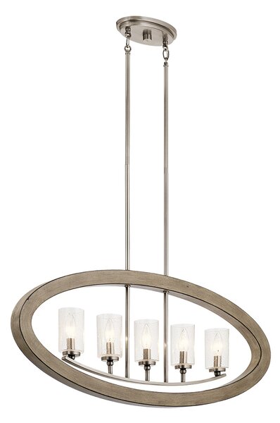 Lampadario Industrial Nordico Grand Bank Acciaio Grigio Antico Vetro 5 Luci E14