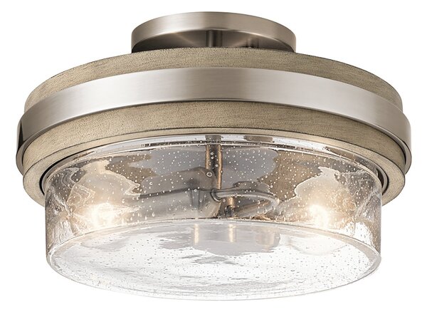 Lampada A Soffitto Contemporanea Grand Bank Acciaio Grigio Antico Vetro 2 Luci E27