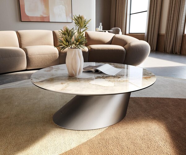DELIFE Tavolino Edge rotondo 90x90 cm Vetroceramica Minas Melange Conis Acciaio inossidabile spazzolato