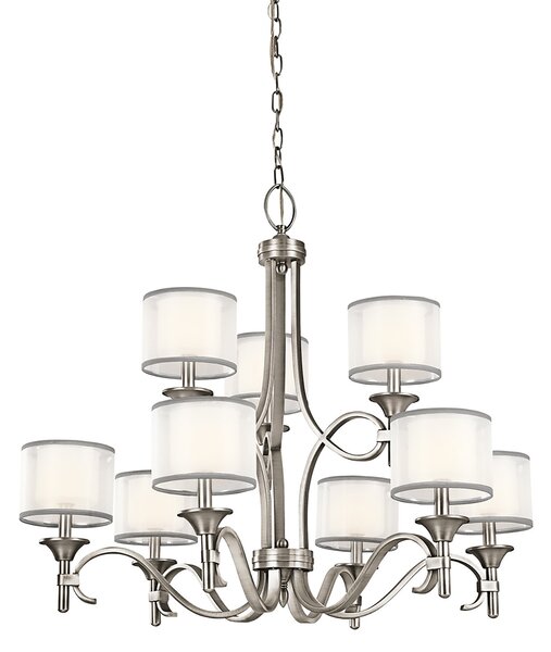 Lampadario Contemporaneo Lacey Acciaio Peltro Antico Tessuto 9 Luci E14