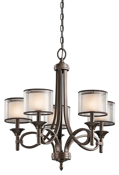 Lampadario Contemporaneo Lacey Acciaio Bronzo Antico Tessuto 5 Luci E14