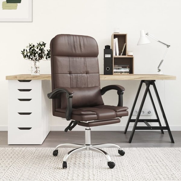 The Living Store Sedia da ufficio con funzione massaggio in Pelle finta marrone