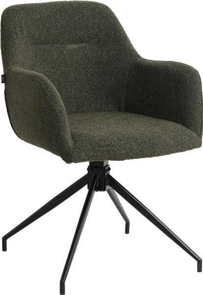 Sedia da pranzo Merlinda verde scuro, sedia girevole, tessuto teddy - girevole a 360°, extra comfort di seduta