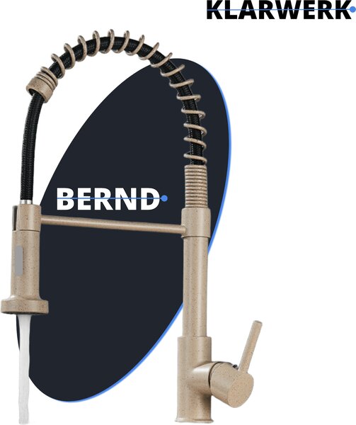 BERND | Rubinetto girevole Gastronomia Beige | Rubinetto da cucina in acciaio inox | Miscelatore professionale girevole a 360 gradi con spruzzo | Alta pressione 2 attacchi